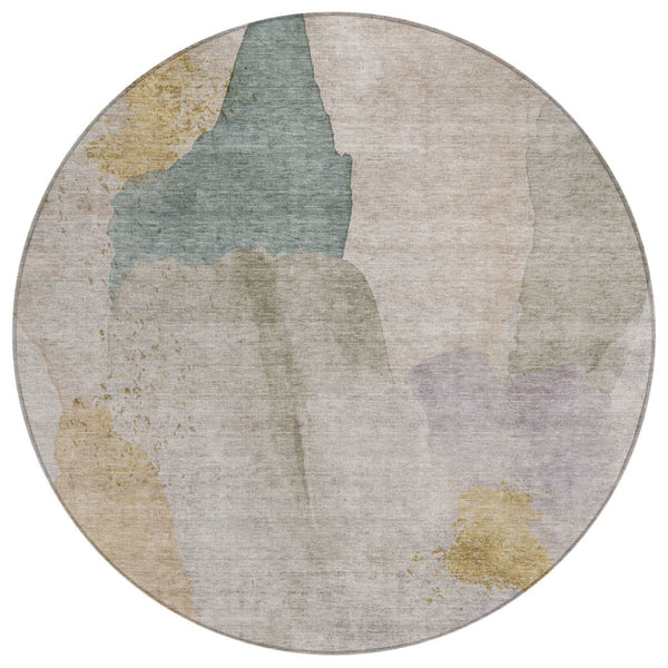 HomeRoots 5' Contemporary Beige and Taupe Abstract Washable Area Rug for Indoor and Outdoor Spaces 8' Round 628238