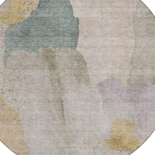 HomeRoots 5' Contemporary Beige and Taupe Abstract Washable Area Rug for Indoor and Outdoor Spaces 8' Round 628238
