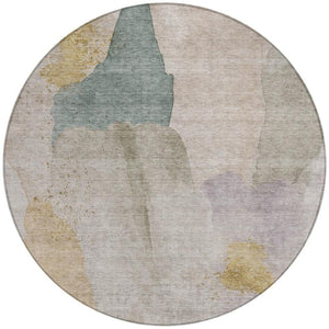 HomeRoots 5' Contemporary Beige and Taupe Abstract Washable Area Rug for Indoor and Outdoor Spaces 8' Round 628238