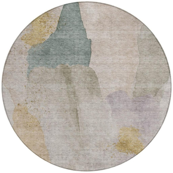 HomeRoots 5' Contemporary Beige and Taupe Abstract Washable Area Rug for Indoor and Outdoor Spaces 8' Round 628238