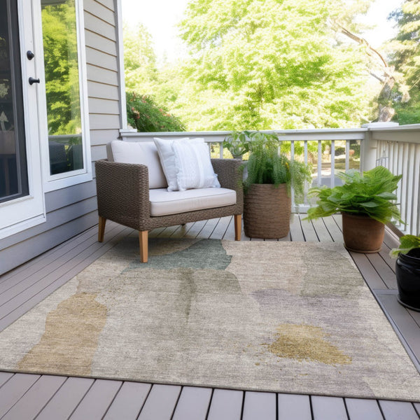 HomeRoots 5' Contemporary Beige and Taupe Abstract Washable Area Rug for Indoor and Outdoor Spaces 8' X 10' 628239
