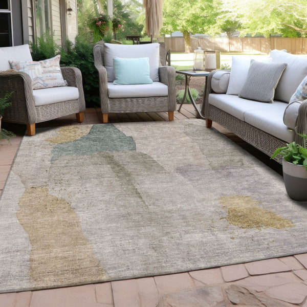 HomeRoots 5' Contemporary Beige and Taupe Abstract Washable Area Rug for Indoor and Outdoor Spaces 9' X 12' 628240