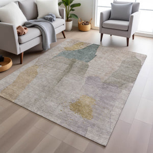 HomeRoots 5' Contemporary Beige and Taupe Abstract Washable Area Rug for Indoor and Outdoor Spaces 9' X 12' 628240