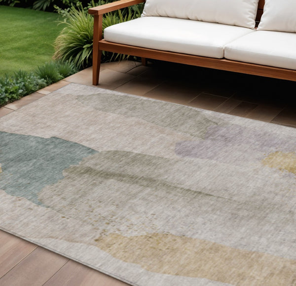 HomeRoots 5' Contemporary Beige and Taupe Abstract Washable Area Rug for Indoor and Outdoor Spaces 10' X 14' 628241