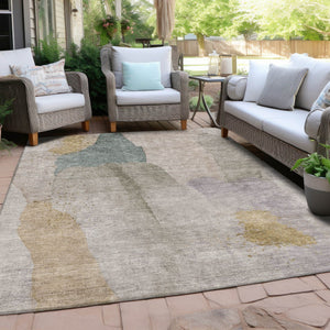 HomeRoots 5' Contemporary Beige and Taupe Abstract Washable Area Rug for Indoor and Outdoor Spaces 10' X 14' 628241