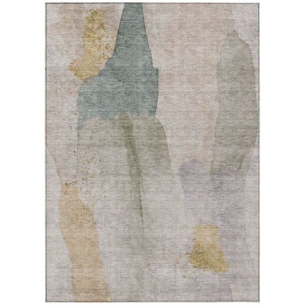 HomeRoots 5' Contemporary Beige and Taupe Abstract Washable Area Rug for Indoor and Outdoor Spaces 10' X 14' 628241
