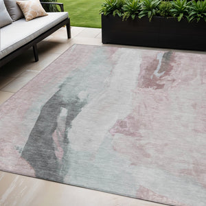 HomeRoots 5' Blush and Gray Abstract Area Rug for Indoor and Outdoor Use - Stylish, Durable, and Washable 5' X 8' 628273