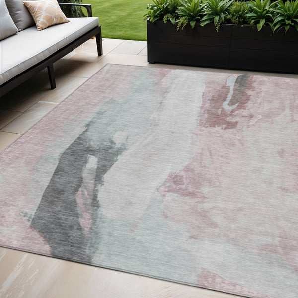 HomeRoots 5' Blush and Gray Abstract Area Rug for Indoor and Outdoor Use - Stylish, Durable, and Washable 5' X 8' 628273