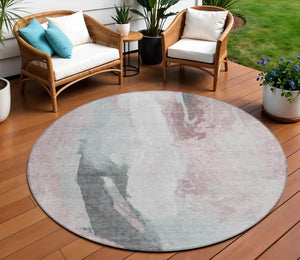 HomeRoots 5' Blush and Gray Abstract Area Rug for Indoor and Outdoor Use - Stylish, Durable, and Washable 8' Round 628274
