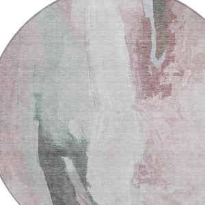 HomeRoots 5' Blush and Gray Abstract Area Rug for Indoor and Outdoor Use - Stylish, Durable, and Washable 8' Round 628274
