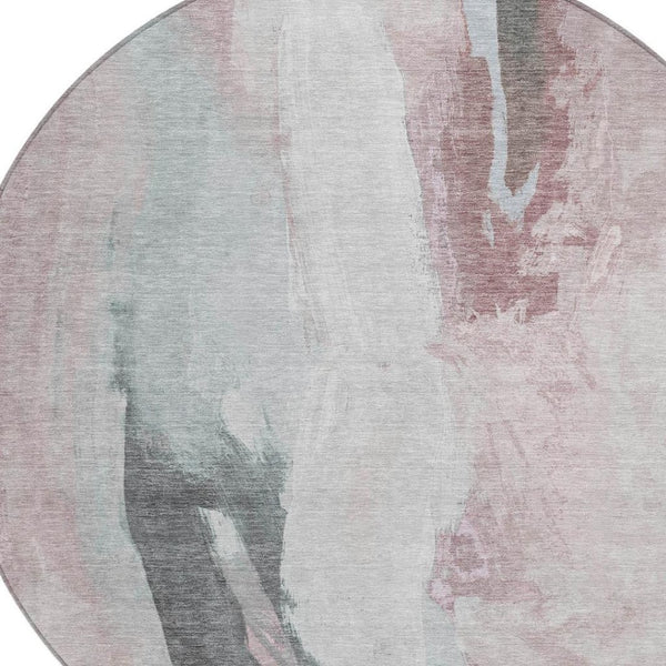 HomeRoots 5' Blush and Gray Abstract Area Rug for Indoor and Outdoor Use - Stylish, Durable, and Washable 8' Round 628274