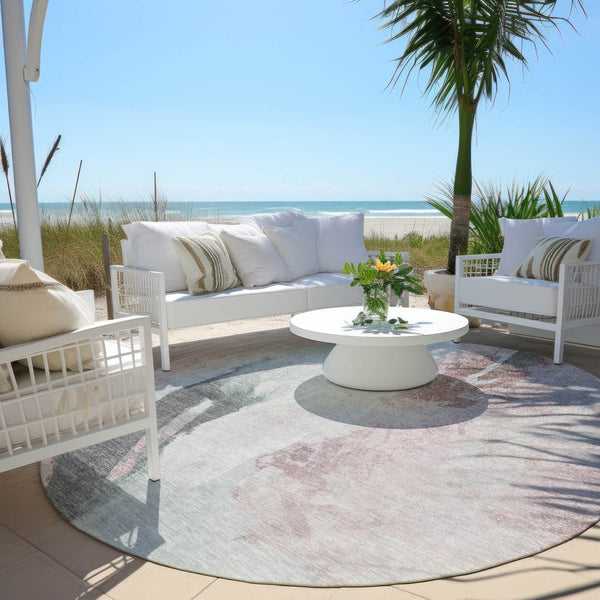 HomeRoots 5' Blush and Gray Abstract Area Rug for Indoor and Outdoor Use - Stylish, Durable, and Washable 8' Round 628274