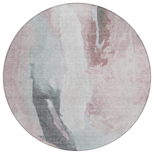 HomeRoots 5' Blush and Gray Abstract Area Rug for Indoor and Outdoor Use - Stylish, Durable, and Washable 8' Round 628274