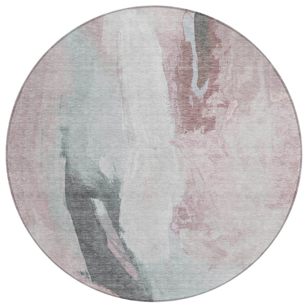 HomeRoots 5' Blush and Gray Abstract Area Rug for Indoor and Outdoor Use - Stylish, Durable, and Washable 8' Round 628274