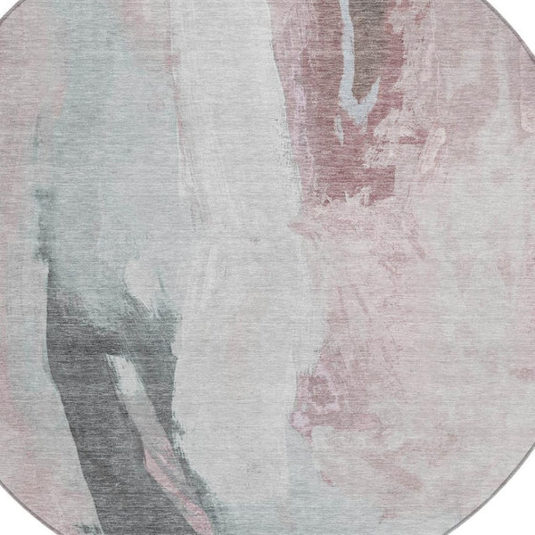HomeRoots 5' Blush and Gray Abstract Area Rug for Indoor and Outdoor Use - Stylish, Durable, and Washable 8' Round 628274