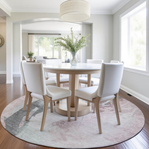 HomeRoots 5' Blush and Gray Abstract Area Rug for Indoor and Outdoor Use - Stylish, Durable, and Washable 8' Round 628274