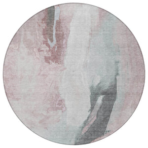 HomeRoots 5' Blush and Gray Abstract Area Rug for Indoor and Outdoor Use - Stylish, Durable, and Washable 8' Round 628274