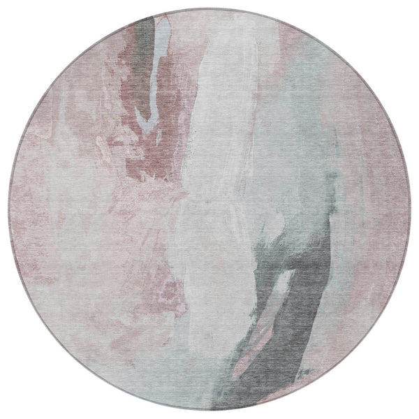HomeRoots 5' Blush and Gray Abstract Area Rug for Indoor and Outdoor Use - Stylish, Durable, and Washable 8' Round 628274
