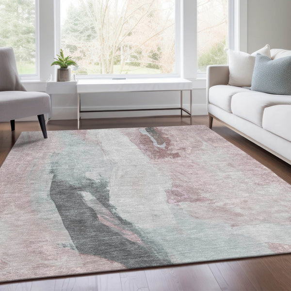 HomeRoots 5' Blush and Gray Abstract Area Rug for Indoor and Outdoor Use - Stylish, Durable, and Washable 8' X 10' 628275