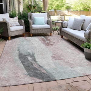 HomeRoots 5' Blush and Gray Abstract Area Rug for Indoor and Outdoor Use - Stylish, Durable, and Washable 9' X 12' 628276