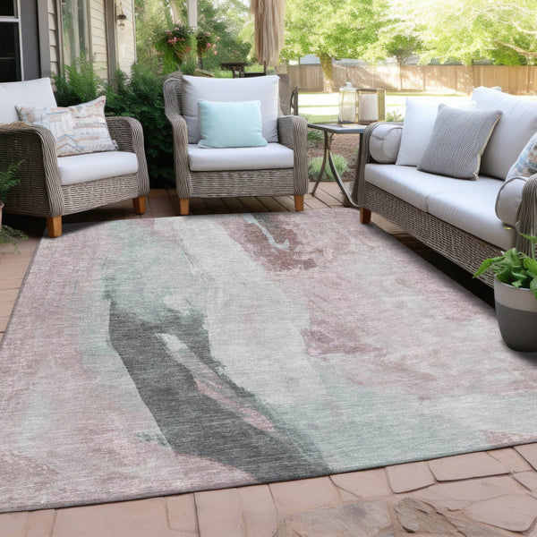HomeRoots 5' Blush and Gray Abstract Area Rug for Indoor and Outdoor Use - Stylish, Durable, and Washable 9' X 12' 628276