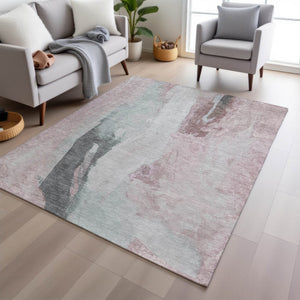 HomeRoots 5' Blush and Gray Abstract Area Rug for Indoor and Outdoor Use - Stylish, Durable, and Washable 10' X 14' 628277