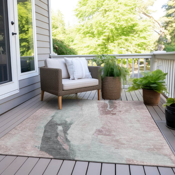 HomeRoots 5' Blush and Gray Abstract Area Rug for Indoor and Outdoor Use - Stylish, Durable, and Washable 10' X 14' 628277