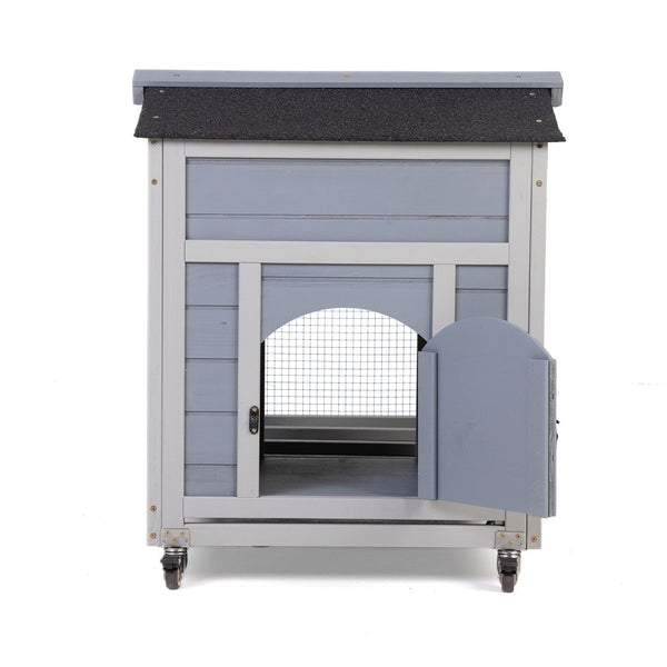 English Elm Wooden Pine Rabbit Hutch Dual Compartment Pet House with Casters Weatherproof Roof W2181P356189