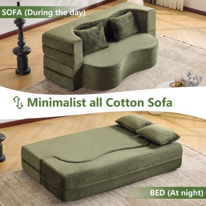 English Elm 71-inch plush folding sofa bed with high-density foam, faux fur futon convertible for guests and yoga Green W1829P362308