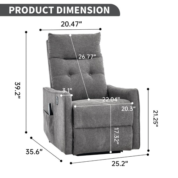 English Elm Beige Chenille Power Lift Recliner with Massage Heat and Usb for Senior Comfort Light Gray W1803P369078