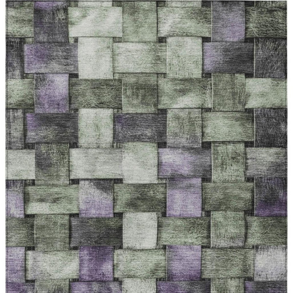 HomeRoots 5' Stylish Sage and Purple Striped Indoor Outdoor Area Rug – Durable, Washable, Versatile Design 5' X 8' 628303