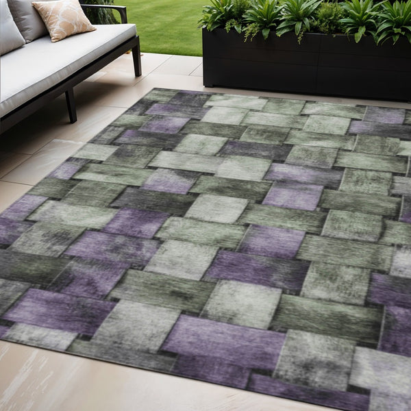 HomeRoots 5' Stylish Sage and Purple Striped Indoor Outdoor Area Rug – Durable, Washable, Versatile Design 5' X 8' 628303