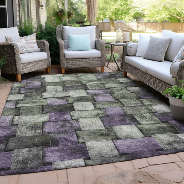 HomeRoots 5' Stylish Sage and Purple Striped Indoor Outdoor Area Rug – Durable, Washable, Versatile Design 5' X 8' 628303