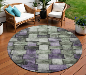 HomeRoots 5' Stylish Sage and Purple Striped Indoor Outdoor Area Rug – Durable, Washable, Versatile Design 8' Round 628304