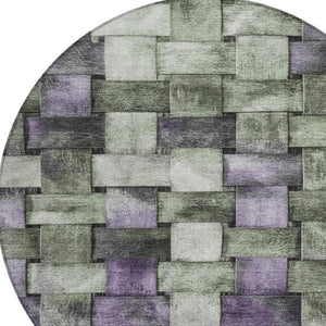 HomeRoots 5' Stylish Sage and Purple Striped Indoor Outdoor Area Rug – Durable, Washable, Versatile Design 8' Round 628304
