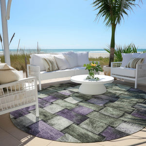 HomeRoots 5' Stylish Sage and Purple Striped Indoor Outdoor Area Rug – Durable, Washable, Versatile Design 8' Round 628304