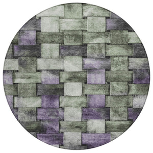 HomeRoots 5' Stylish Sage and Purple Striped Indoor Outdoor Area Rug – Durable, Washable, Versatile Design 8' Round 628304
