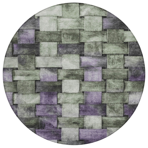 HomeRoots 5' Stylish Sage and Purple Striped Indoor Outdoor Area Rug – Durable, Washable, Versatile Design 8' Round 628304