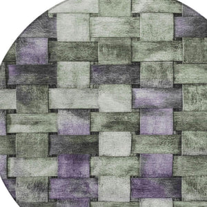 HomeRoots 5' Stylish Sage and Purple Striped Indoor Outdoor Area Rug – Durable, Washable, Versatile Design 8' Round 628304