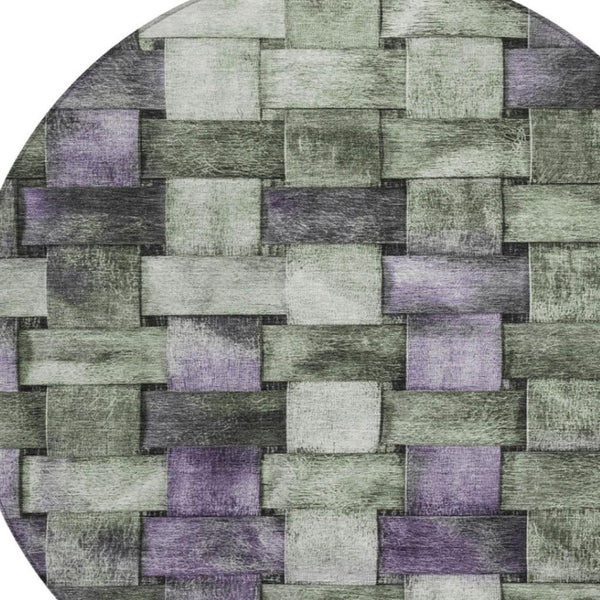 HomeRoots 5' Stylish Sage and Purple Striped Indoor Outdoor Area Rug – Durable, Washable, Versatile Design 8' Round 628304