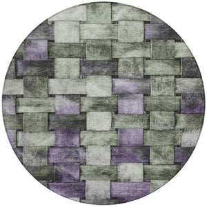 HomeRoots 5' Stylish Sage and Purple Striped Indoor Outdoor Area Rug – Durable, Washable, Versatile Design 8' Round 628304