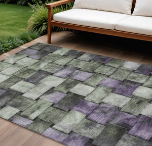HomeRoots 5' Stylish Sage and Purple Striped Indoor Outdoor Area Rug – Durable, Washable, Versatile Design 8' X 10' 628305