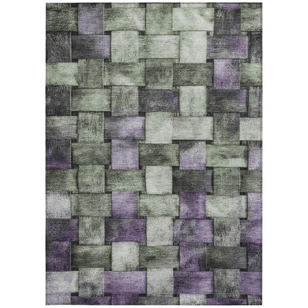 HomeRoots 5' Stylish Sage and Purple Striped Indoor Outdoor Area Rug – Durable, Washable, Versatile Design 9' X 12' 628306