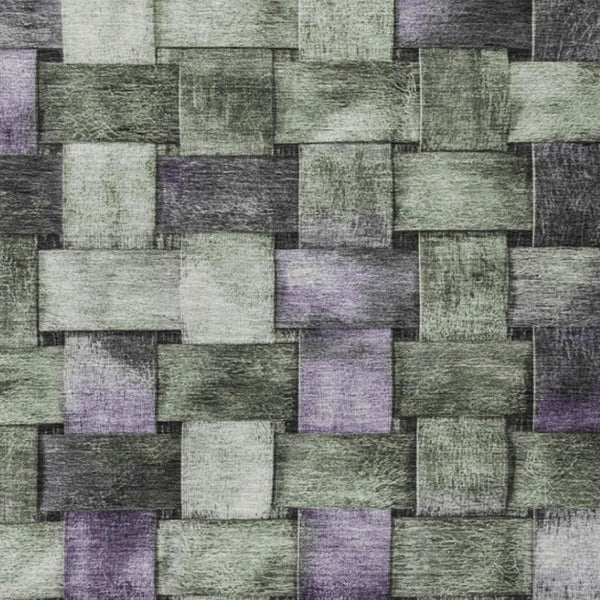 HomeRoots 5' Stylish Sage and Purple Striped Indoor Outdoor Area Rug – Durable, Washable, Versatile Design 9' X 12' 628306
