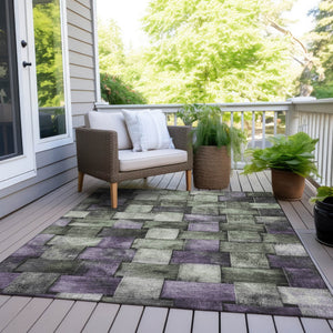 HomeRoots 5' Stylish Sage and Purple Striped Indoor Outdoor Area Rug – Durable, Washable, Versatile Design 9' X 12' 628306