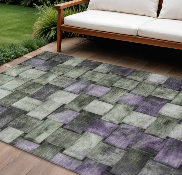 HomeRoots 5' Stylish Sage and Purple Striped Indoor Outdoor Area Rug – Durable, Washable, Versatile Design 10' X 14' 628307