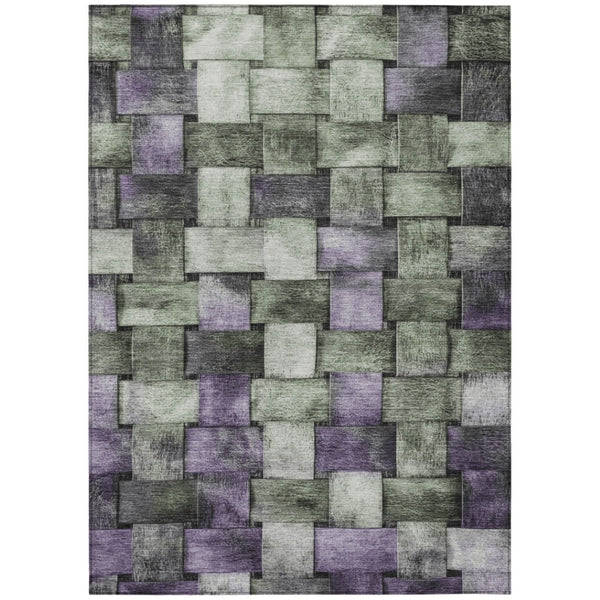 HomeRoots 5' Stylish Sage and Purple Striped Indoor Outdoor Area Rug – Durable, Washable, Versatile Design 10' X 14' 628307