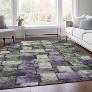 HomeRoots 5' Stylish Sage and Purple Striped Indoor Outdoor Area Rug – Durable, Washable, Versatile Design 10' X 14' 628307