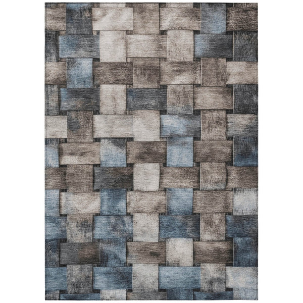 HomeRoots 5' Stylish Taupe and Denim Blue Striped Area Rug - Durable, Washable, Perfect for Indoor & Outdoor Spaces 5' X 8' 628315