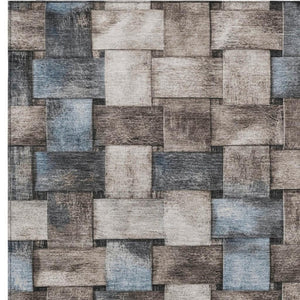 HomeRoots 5' Stylish Taupe and Denim Blue Striped Area Rug - Durable, Washable, Perfect for Indoor & Outdoor Spaces 5' X 8' 628315